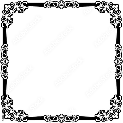 Elegant square gold frame with intricate baroque floral ornamentation on a white background, ideal for certificates, invitations, or decorative graphic design projects.