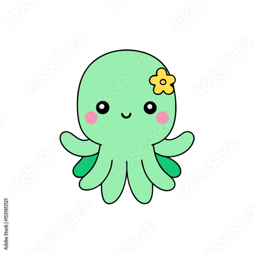 Kawaii Octopus with Rosy Cheeks Clipart