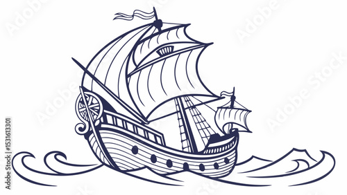 Vintage Sailing Ship Illustration Nautical Vessel Design