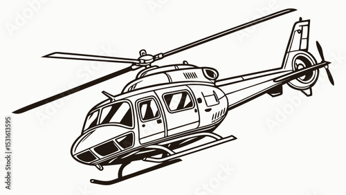 Detailed Black and White Illustration of a Helicopter