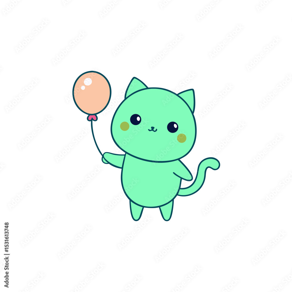 Obraz premium Kawaii Kitten with Tiny Arms and Balloon