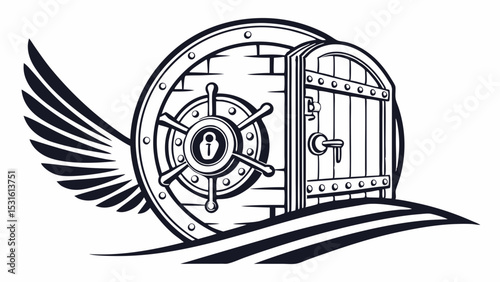 Winged Vault Door with Wheel and Wooden Gate