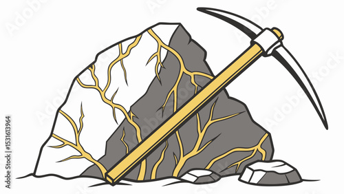 Pickaxe and Gold Vein in Rock Formation
