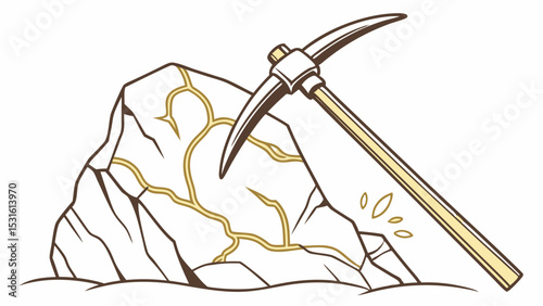 Pickaxe Mining a Rock with Golden Veins Illustration