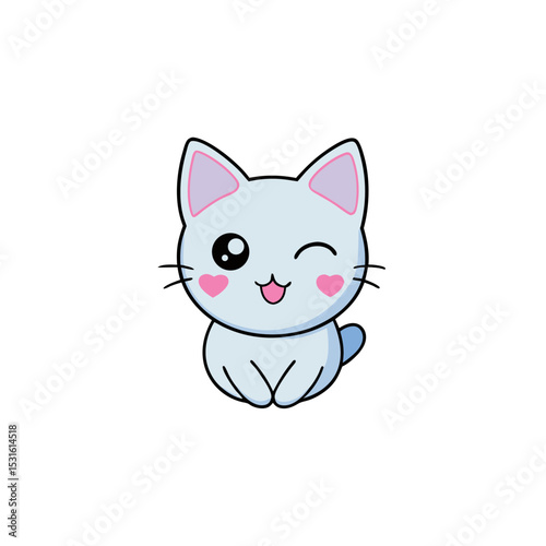 Cute Kawaii Kitten with Winking Face and Heart