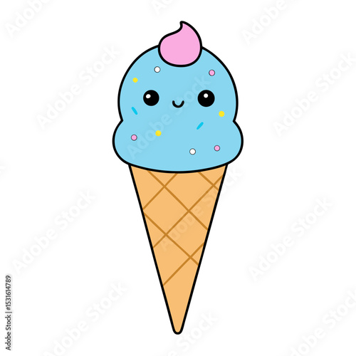Kawaii Ice Cream Cone with Tiny Smile