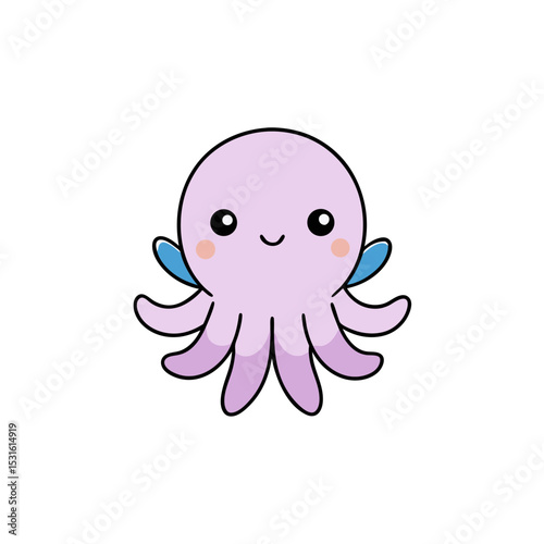 Kawaii Octopus with Rosy Cheeks and Tiny Wings