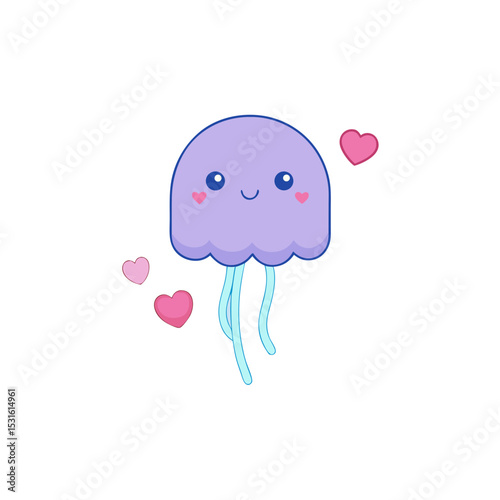 Cute Kawaii Jellyfish with Winking Face and Balloon