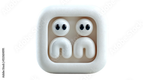 Two White Abstract Figures with Eyes in a Textured Frame