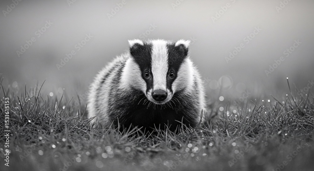 Obraz premium Adorable European Badger in Monochrome Wildlife Photography