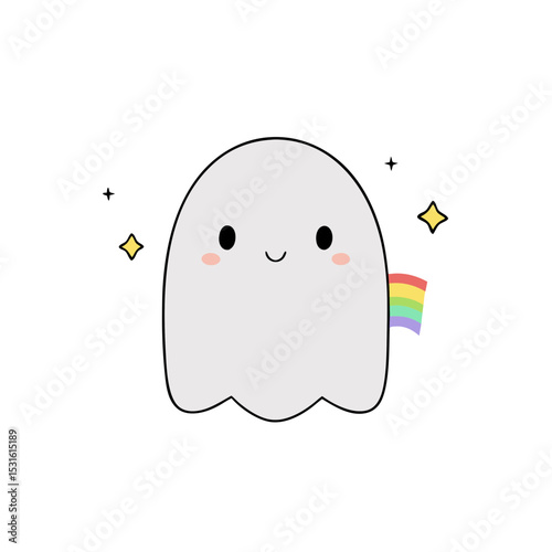Kawaii Ghost with Rosy Cheeks and Star Sparkle