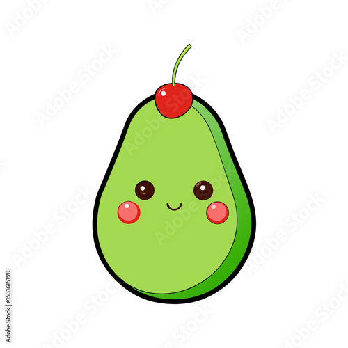 Cute Kawaii Avocado with Rosy Cheeks and Cherry