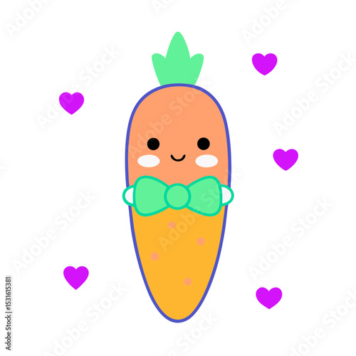 Cute Kawaii Carrot with Rosy Cheeks and Bowtie
