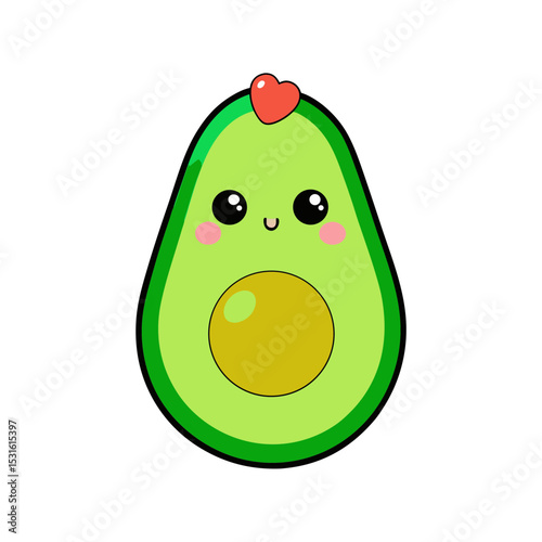 Kawaii Avocado with Rosy Cheeks and Heart