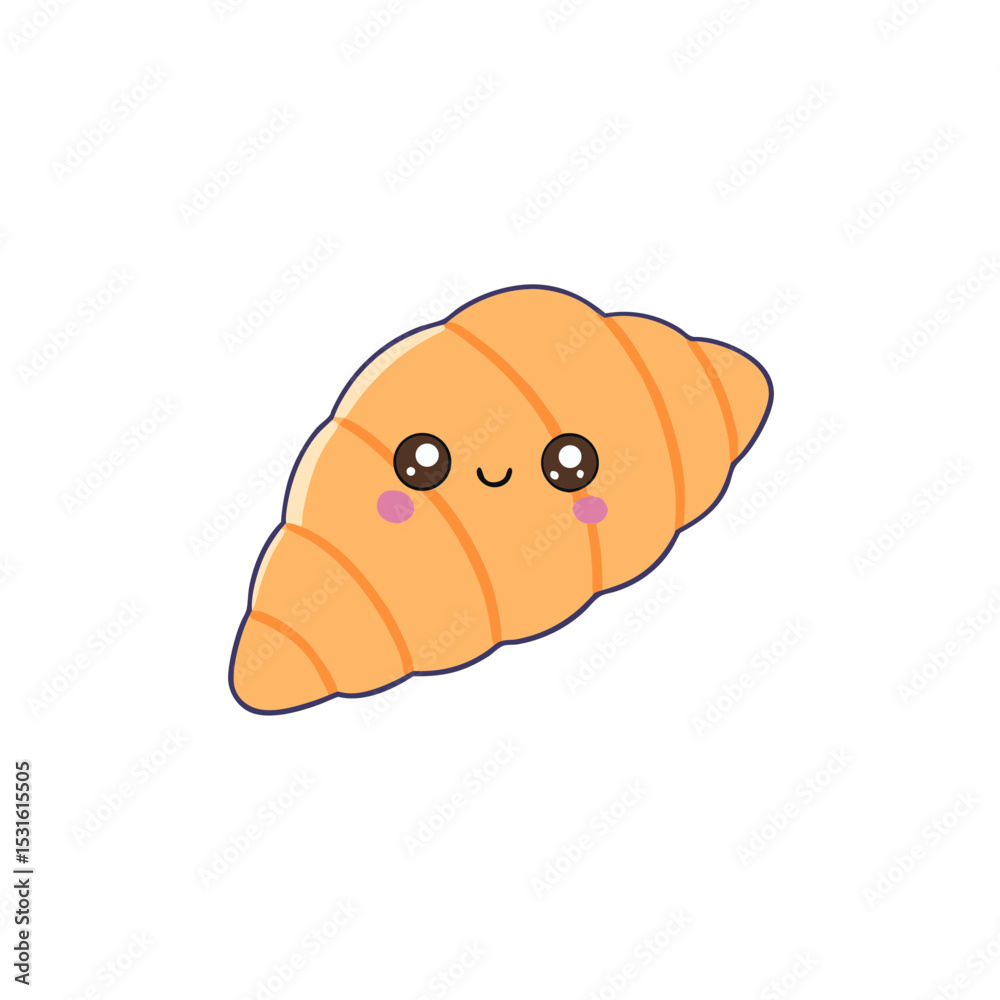Obraz premium Kawaii Croissant with Sparkly Eyes and Star