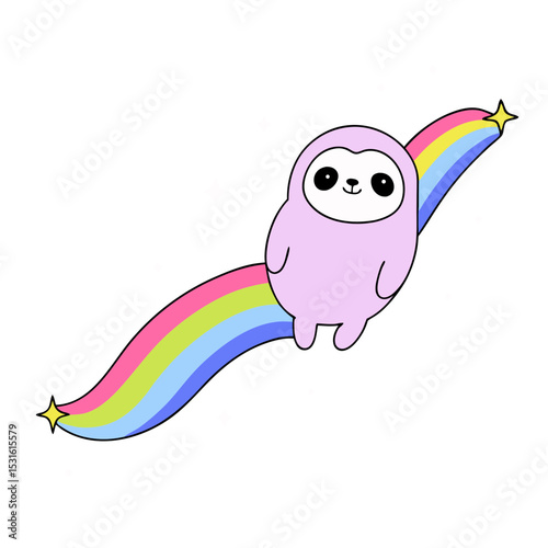 Kawaii Sloth with Rosy Cheeks and Rainbow