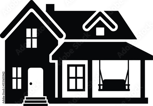 Black Silhouette House Porch Swing Icon Home vector