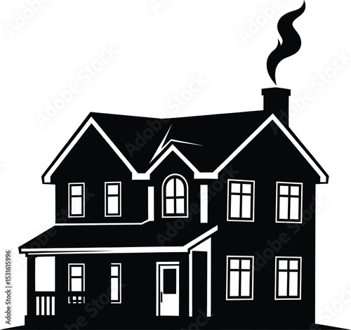 Black Silhouette Two Story House Smoke Chimney home