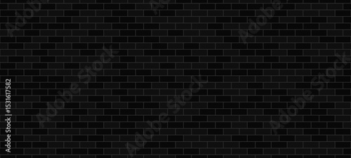 Black brick wall pattern vector illustration, seamless texture for background, surface or banner design with decorative tile block.