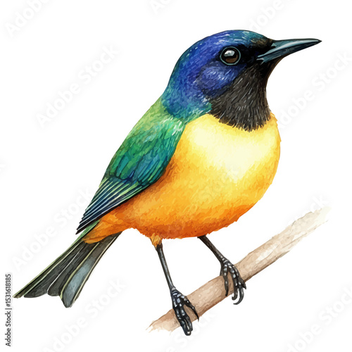 watercolor vector of Sunbird Close Up, isolated on a white background.