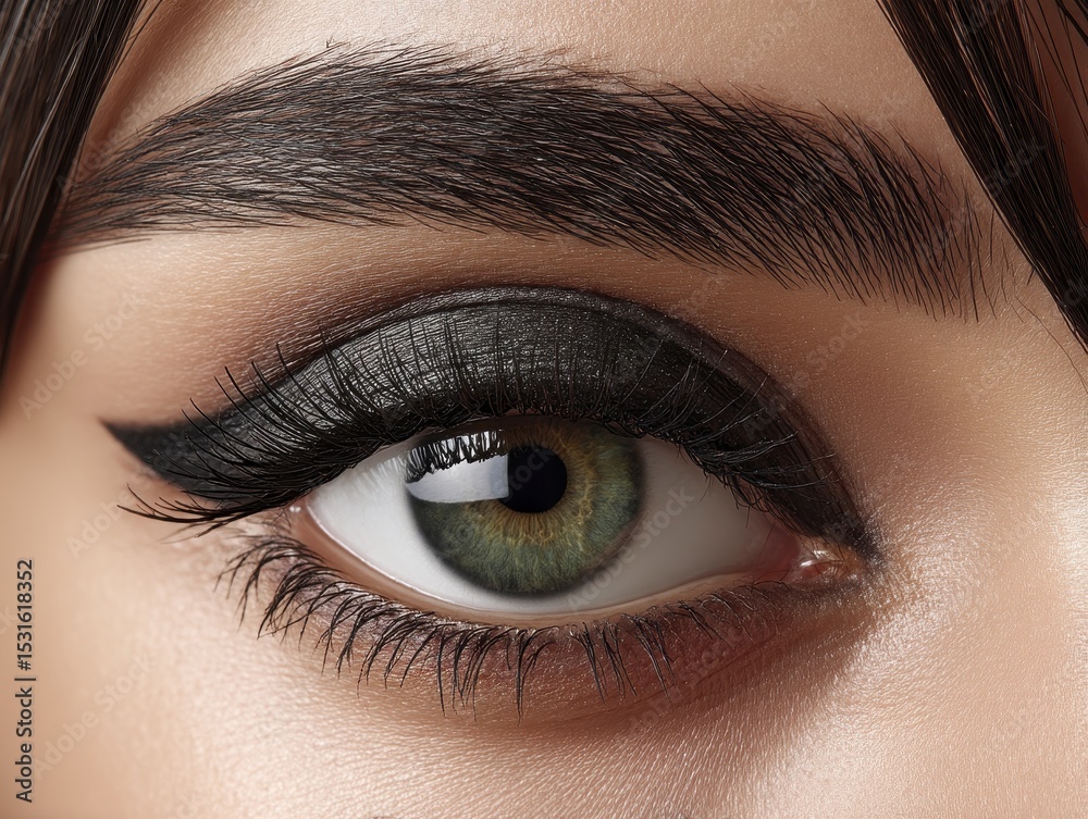 Obraz premium Smoky eye makeup tutorial inspiration; various shades expertly applied - shadow palette intense elegant inspiration tutorial