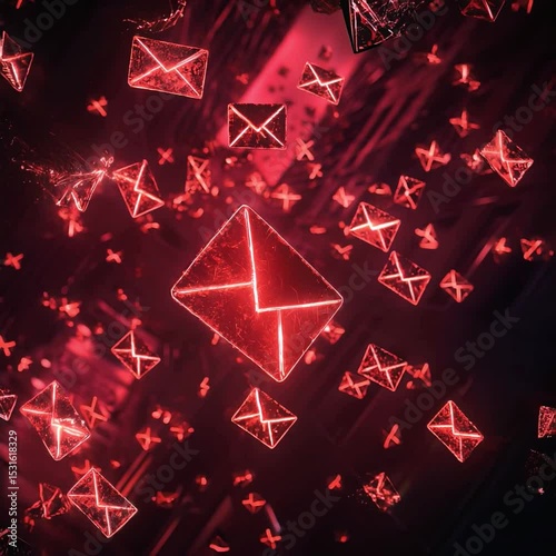 Red Glowing Email Icons in Futuristic Environment