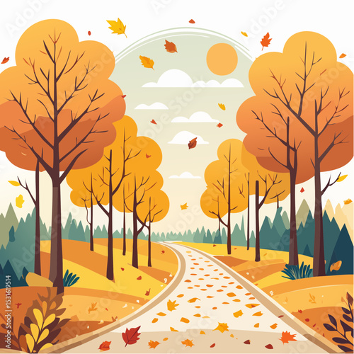 Autumnal Road Through Colorful Trees