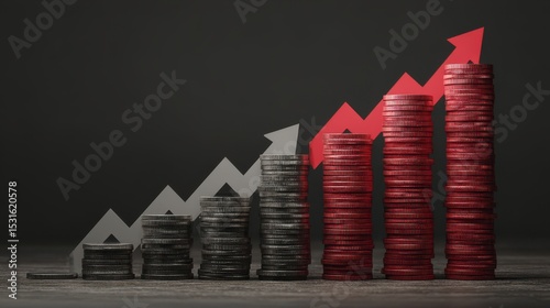 Stacks of coins showing an upward trend.