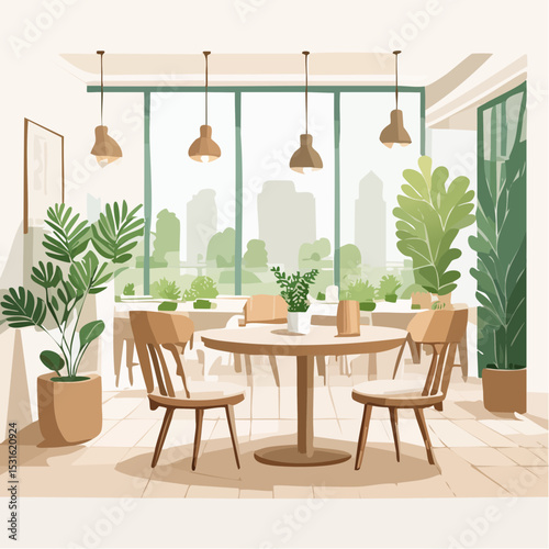 Modern Cafe Interior Design With City View