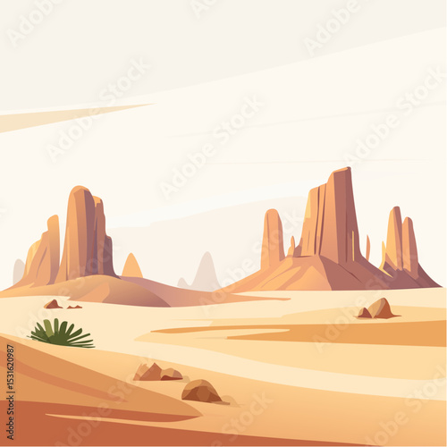 Orange and Brown Desert Landscape with Geometric Rock Formations