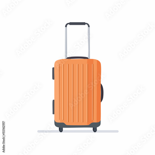 Orange hard-shell suitcase with handle and wheels, isolated on white background.