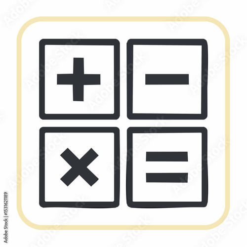 Simple graphic representation of a calculator with basic arithmetic operations.