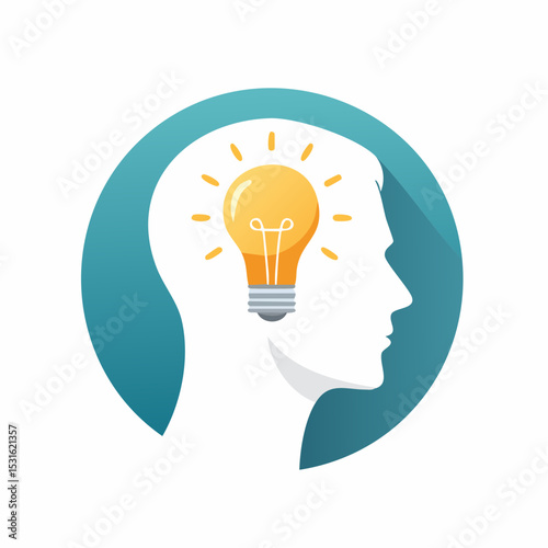 Silhouette of a head with a glowing light bulb inside, representing an idea or thought process.