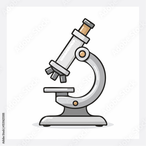 Illustration of a white and gray microscope with a tan eyepiece, isolated on a white background.