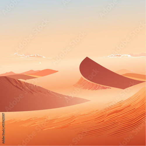 Red and Orange Sand Dunes at Sunset Desert Landscape