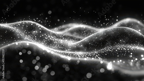A stark black and white chart line descends, a harbinger of economic turmoil against a backdrop of abstract technology swirling with data streams, signifying a potential financial meltdown and 