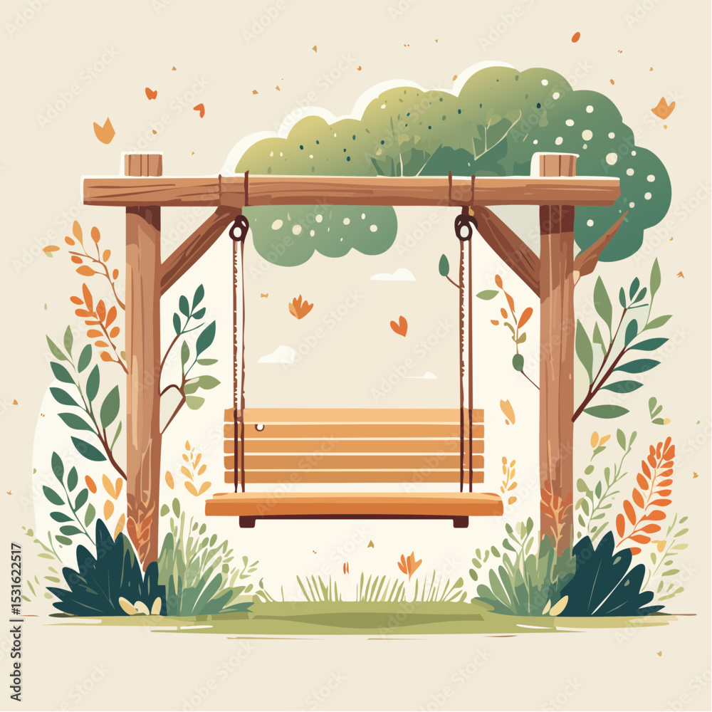 Fototapeta premium Wooden Swing Set in a Garden Illustration