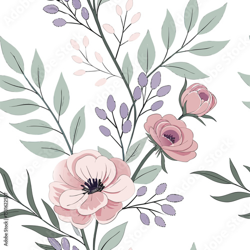 Elegant Watercolor Floral Vector Design with Pastel Flowers and Greenery