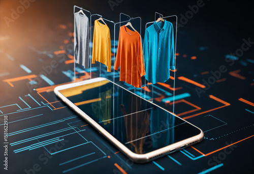 online fashion shopping mobile app with virtual clothing display on smartphone