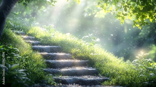 The light and shadow on the stone steps