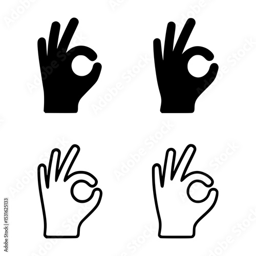 OK hand gesture icon in black silhouette, approval or agreement symbol, simple minimal flat design, communication or feedback concept, use for UX, app design, education, or marketing visuals