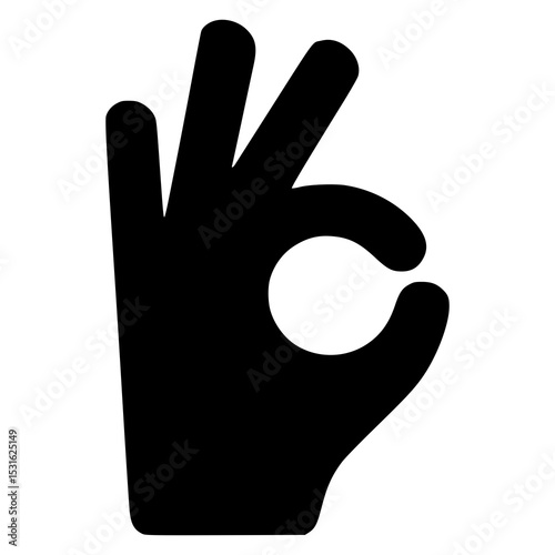 OK hand gesture icon in black silhouette, approval or agreement symbol, simple minimal flat design, communication or feedback concept, use for UX, app design, education, or marketing visuals