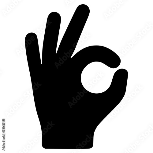 OK hand gesture icon in black silhouette, approval or agreement symbol, simple minimal flat design, communication or feedback concept, use for UX, app design, education, or marketing visuals