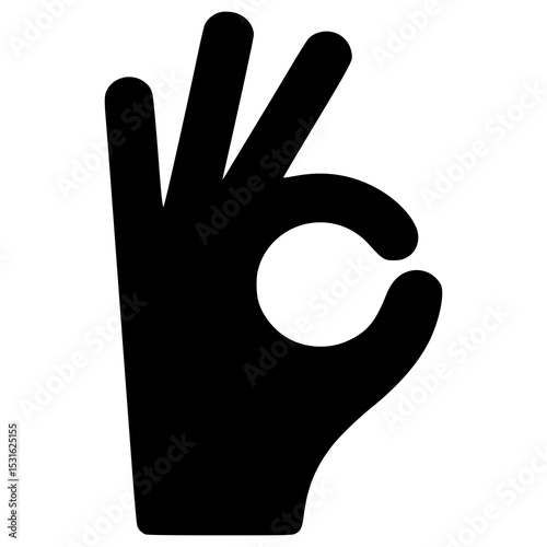 OK hand gesture icon in black silhouette, approval or agreement symbol, simple minimal flat design, communication or feedback concept, use for UX, app design, education, or marketing visuals