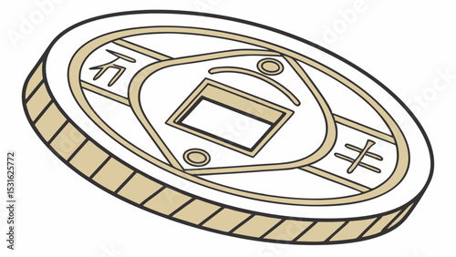 Illustrated Beige and White Chinese Yuan Coin Design