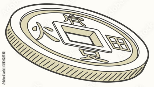 Illustration of an Ancient Chinese Cash Coin