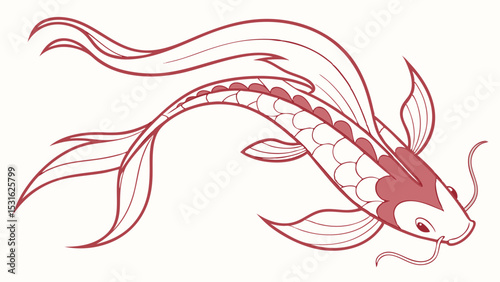 Stylized Red Koi Fish Swimming Gracefully in Water