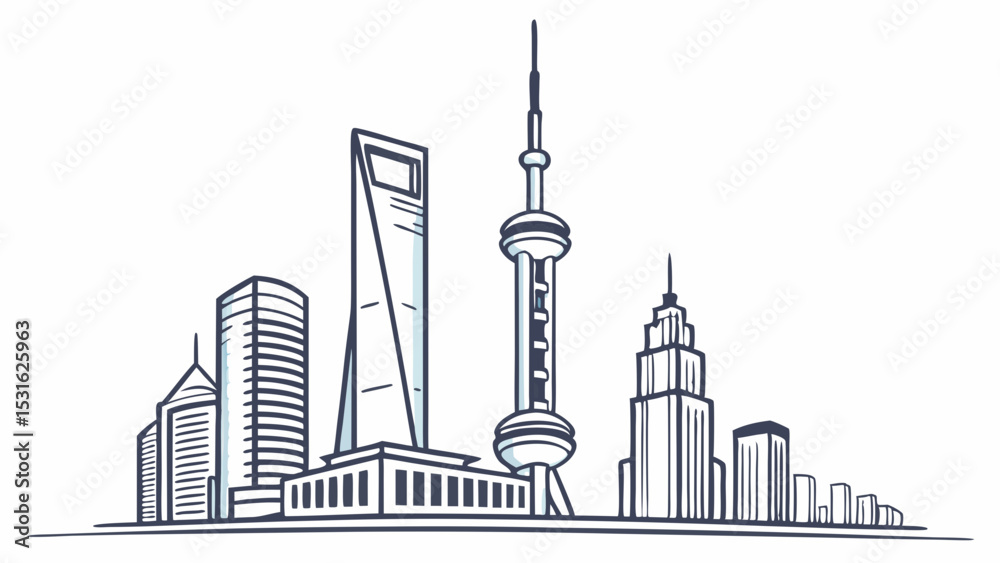Fototapeta premium Stylized Black and White Illustration of a City Skyline