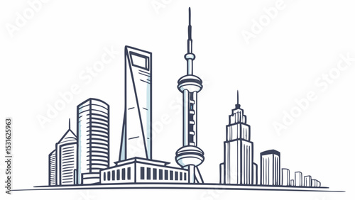 Stylized Black and White Illustration of a City Skyline