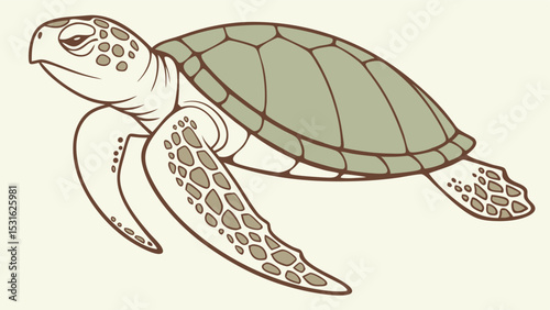 Elegant Illustration of a Sea Turtle Swimming Gracefully